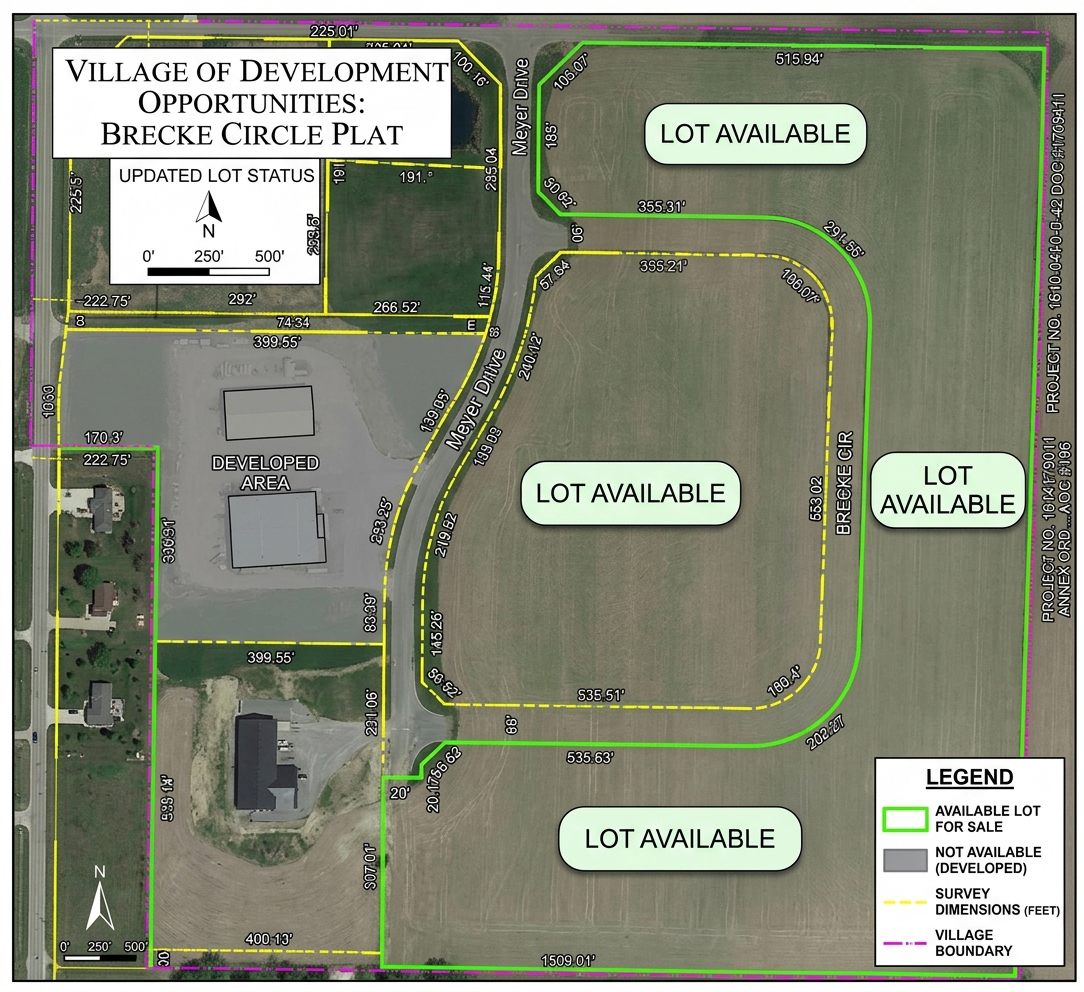 Map of lots for sale in the Village od Dorchester, WI.
